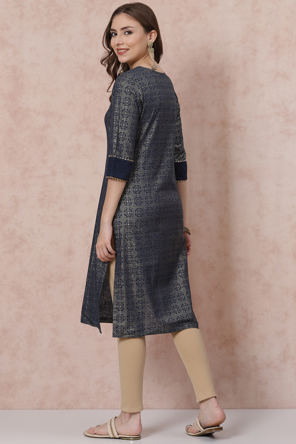 Indigo Art Silk Kurta image number 4